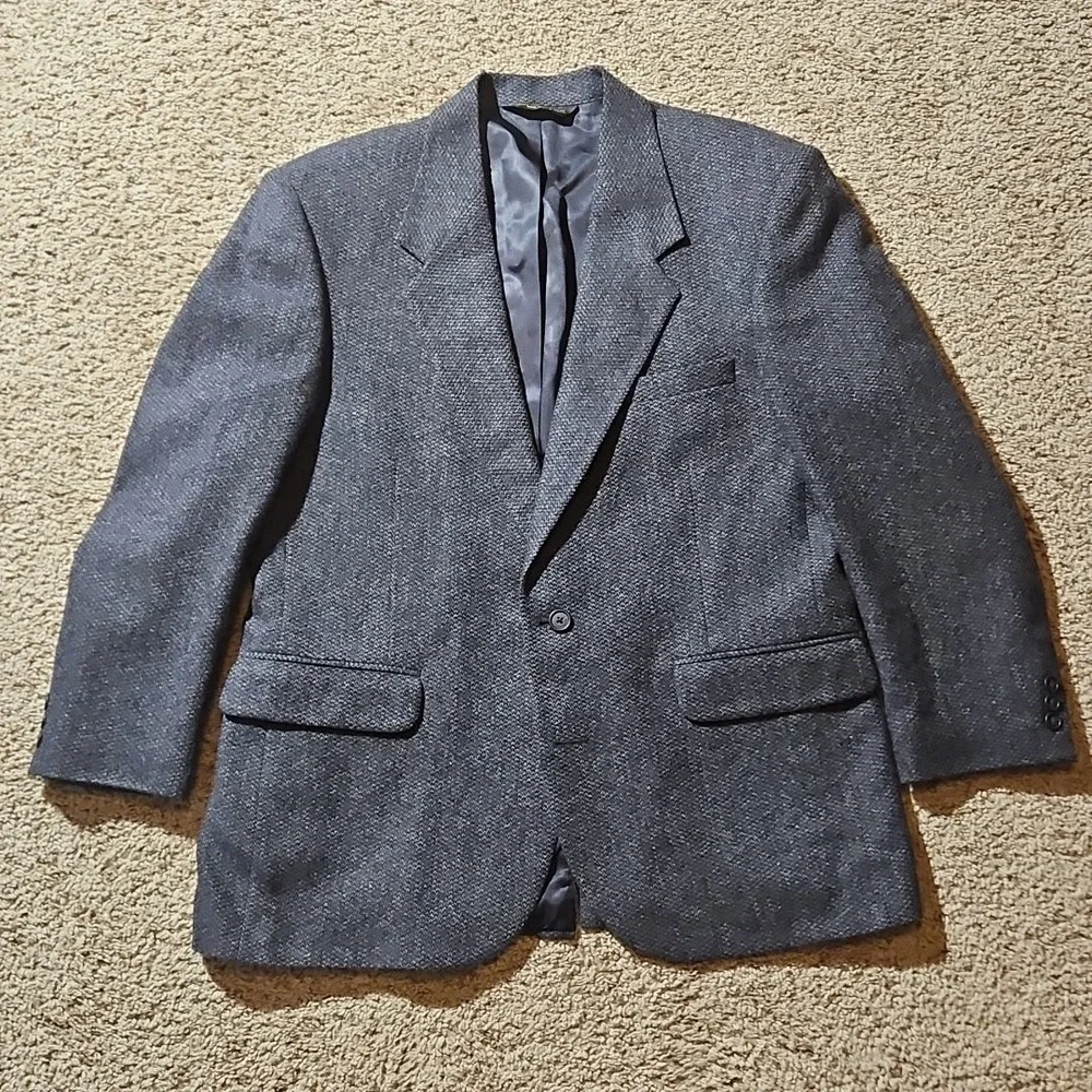 American‎ Trend Blazer Mens 42R Wool Sport Coat Houndstooth Blue Gray
